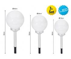 Näve Leuchten 3er-Set Außen-Kugelerdspieß, d: 15/25/25 cm, Kunststoff, 1 W, Silber, 25 x 25 x 45 cm, 3 Einheiten