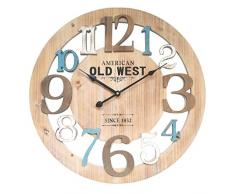 Rebecca Mobili Wanduhr Holz Braun Blau Weiß Design Urban Hauseinrichtung Ø 50 cm -(H x B x T) - Art. RE4992