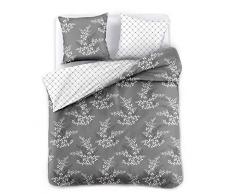 DecoKing Premium Bettwäsche 200x220 cm mit 2 Kissenbezügen 50x75 grau Blumen Microfaser weiß anthrazit Graphit Stahl Hypnosis Calluna