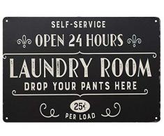 Pxiyou Open 24 Hours Laundry Room Vintage Retro Metallschild Home Badezimmer Wäsche Dekor Waschraum Schilder 20,3 x 30,5 cm