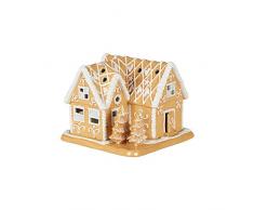 Villeroy & Boch Winter Bakery Decoration Lebkuchenvilla, dekorativer Teelichthalter aus Hartporzellan, braun/weiß