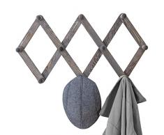 MyGift Garderobenleiste mit 10 Haken, rustikales Holz, ausziehbar, Kordeon-Haken, Grau