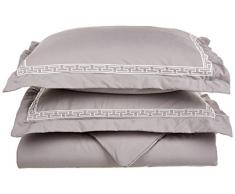 Superior - Superweicher, leichtgewichtiger/knitterfester Bettbezug mit königlichen Stickereien und Kopfkissenbezügen mit Stehsaum in einer Geschenkbox, 269 x 234 cm, 100 % gebürstete Mikrofaser, grau/weiß