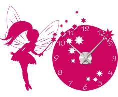 Graz Design 800393_AL_041_de Wandtattoo Uhr Wanduhr mit Uhrwerk Kinderzimmer Prinzessin Fee für Mädchen (Farbe=041 pink / Uhrwerk=Silber gebürstet )