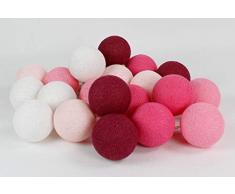 Cotton Ball Lights Rosa-Mix 35 LED Lichterkette mit USB Anschluss, Baumwolle, weiß-hell dunkelrosa-Beere