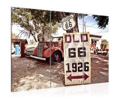 Bilder Vintage Auto Route 66 Wandbild 120 x 80 cm Vlies - Leinwand Bild XXL Format Wandbilder Wohnzimmer Wohnung Deko Kunstdrucke Rot 3 Teilig - MADE IN GERMANY - Fertig zum Aufhängen 609831a