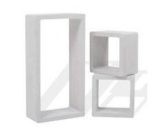 Rebecca Mobili 3er Set Wandregale, Bücherregale, 1 rechteckig 2 Würfel, weißes Holz, Shabby-Stil, Als Einrichtung für Schlafzimmer Wohnzimmer – Maße: 41 x 24 x 9 cm (HxLxB) – Art. RE4119