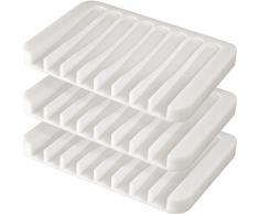 Anwenk Seifenschale Tablett Saver Abtropfgestell für Dusche Wasserfall für Bad/Küche/Counter Top, Keep Bars Einfache Reinigung Flexible Silikon, Weiß, 3 Stück Weiß