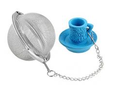 Fackelmann Teeball mit Tassenanhänger, Teeei aus Edelstahl, Teesieb mit schönem Anhänger (Farbe: Rot, Blau, Grün - nicht frei wählbar), Menge: 1 Stück