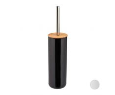 Relaxdays WC Bürstenhalter, Klobürste mit Wechselbürstenkopf, Stahlgriff, Kunststoff, rund, H x D 38,5 x 9 cm, schwarz