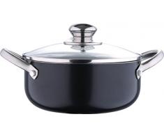 Induktion Kochtopf mit Glasdeckel 24 cm Suppentopf 4,4 Liter Alu (Schmortopf, Kasserolle, Induktionsfähig, Höhe 10,5 cm, Schwarz)