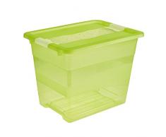 keeeper Aufbewahrungsbox mit Deckel und Schiebeverschluss, 39,5 x 29,5 x 30 cm, 24 l, Cornelia, Grün Transparent