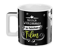 Sheepworld Wortheld-Tasse 45924, Cappuccino-Tasse Falscher Film, Porzellan, 45 cl, schwarz-weiß