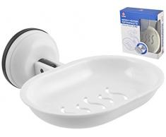 Home Seifenschale mit Saugnäpfen, Kunststoff, weiß, 13 x 5 x 14 cm