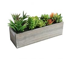 MyGift Künstliche Sukkulenten gemischt in rechteckig braun Pflanzkasten, aus Holz,