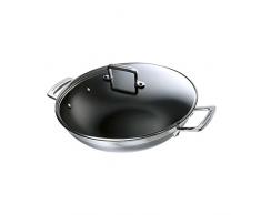 Le Creuset 3-ply Antihaft-Wok mit Glasdeckel, Ø 30 cm, Rostfreier Edelstahl, 4,8L Volumen, PFOA-frei, Für alle Herdarten inkl. Induktion geeignet, Silber