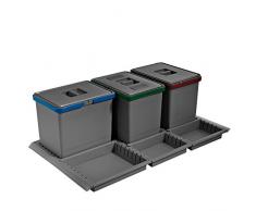 ELLETIPI Metropolis ptc28 09050 5 F C10 PPV Mülleimer Mülltrennung-Schublade, grau, 81 x 46 x 28 cm