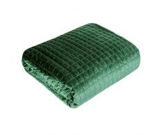 Eurofirany Bettüberwurf Velvet Samt Tagesdecke Gesteppte Decke Überwurf Steppdecke Elegant Edel Glamour Schlafzimmer Wohnzimmer Gästezimmer Lounge, Dunkelgrün, 220X240cm