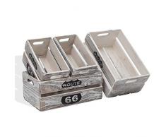 Rebecca Mobili 4er Set Holzboxen für Obst und Gemüse, Aufbewahrungsboxen im Vintage-Stil, Paulownienholz, Weiß Shabby, für Haus Garten – Maße: 15 x 35 x 22 cm (HxLxB) – Art. RE4590