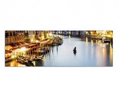 Panoramabild auf Leinwand und Keilrahmen 150x50cm Venedig Wasserkanal Boot DÃ¤mmerung Lichter