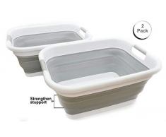 SAMMART Wäschekorb aus Kunststoff, faltbar, faltbar, tragbar, platzsparend weiß/grau