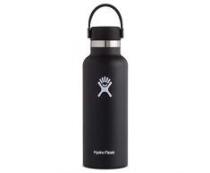 Hydro Flask Trinkflasche 532 ml (18 oz), Edelstahl und vakuumisoliert, Standard-Öffnung mit auslaufsicherem Flex Cap, Black