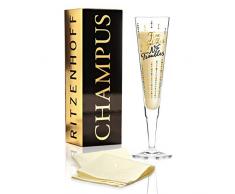 RITZENHOFF Champus Champagnerglas von Oliver Melzer, aus Kristallglas, 200 ml, mit edlen Gold- und Platinanteilen, inkl. Stoffserviette