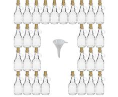 Viva Haushaltswaren - 30 x Mini Glasflasche / Gallone 40 ml mit Korkverschluss, leere Glasflasche mit Henkel als Likörflasche & Ölflasche verwendbar (inkl. Trichter Ø 5 cm)