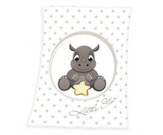 Herding Fynn Babydecke, Nashorn Motiv, 75 x 100 cm, Microfaserflausch, Weiß