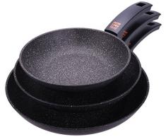 ALLUFLON Etnea Anti-Haft Bratpfanne Set 20-24-28, Aluminium, Schwarz - Stein Optik, 28 cm, 46 x 29 x 15 cm, 1 Einheiten