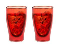 Levivo doppelwandiges langes Thermoglas 400 ml, ideal als Kaffeeglas oder Teeglas, mundgeblasene Thermo-Gläser, hitzebeständig, handgefertigt, kratzfest und spülmaschinengeeignet, 2er-Set, rot