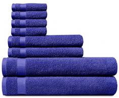 Welhome Aus 100% Baumwolle 8 Stück Tuchsatz (Marineblau); 2 Badetücher, 2 Handtücher und Waschlappen 4, maschinenwaschbar