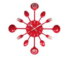 Premier Housewares Wanduhr Besteck, 43 cm Durchmesser, rot