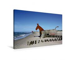 CALVENDO Premium Textil-Leinwand 90 cm x 60 cm quer, Am Strand von Blà¥vand (Blavand) | Wandbild, Bild auf Keilrahmen, Fertigbild auf echter Leinwand. aus dem Zweiten Weltkrieg Natur Natur