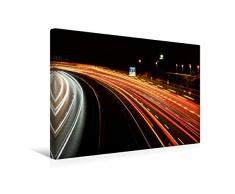 Calvendo Premium Textil-Leinwand 45 cm x 30 cm Quer, Autobahn in der Nacht | Wandbild, Bild auf Keilrahmen, Fertigbild auf Echter Leinwand, Leinwanddruck Mobilitaet Mobilitaet