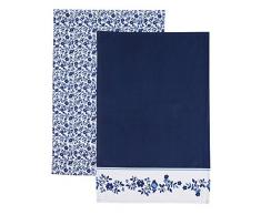 Kitchen Craft Geschirrtücher, Retro-Blumen-Design, Baumwolle, 2-teiliges Set, Blau