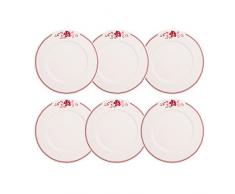 Depot dArgonne Rose Frühstücksteller, Keramik, Rot, 22,5 x 22,5 x 2,5 cm, 6 Stück