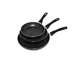 Pfannenset | 3 Antihaft-Pfannen für Pfannkuchen Pancake und Crepes | PFOA-frei Bratpfanne Set | Aluminium-Pfannen mit Stein-Effekt Beschichtung Granit und mineralische Partikel, Made in Italy by Domo (Schwarz, 20 / 24 / 28)