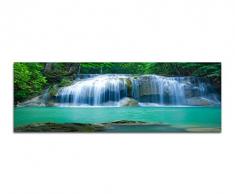 Panoramabild auf Leinwand und Keilrahmen 150x50cm Thailand Nationalpark Erawan Wasserfall Natur