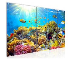 Bilder Unterwasser Korallen Wandbild 200 x 80 cm Vlies - Leinwand Bild XXL Format Wandbilder Wohnzimmer Wohnung Deko Kunstdrucke Blau 5 Teilig - MADE IN GERMANY - Fertig zum Aufhängen 608755a