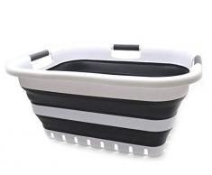 SAMMART Wäschekorb aus Kunststoff faltbar, faltbar, tragbar, platzsparend (Schwarz, 3 behandelt rechteckig)