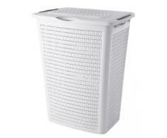Sundis Country Wäschesammler 50 l in Rattan-Optik, Kunststoff (PP), weiss, 50 Liter (45 x 33,8 x 57,5 cm)