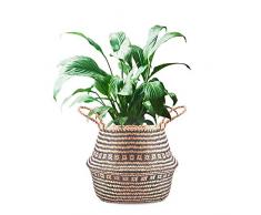 La Maia Bauchnabel-Pflanzkorb aus Seegras mit Griffen, gewebter Pflanzkorb für Lagerung, Wäsche, Picknick, Strandtasche Small Plus Seagrass Black