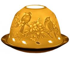 Himmlische Düfte Geschenkartikel GmbH Dome Light Vögel/Birds Windlicht, Porzellan, Weiss, 12x12x8 cm