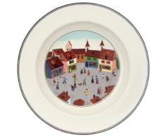 Villeroy & Boch Design Naif Suppenteller Dorf, 21 cm, Premium Porzellan, Weiß/Bunt