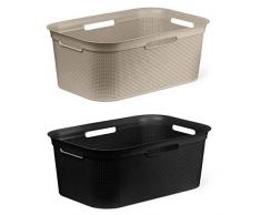 Rotho Brisen 2er- Set Wäschekorb 40 l, Kunststoff (PP), cappuccino/schwarz