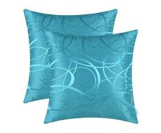 CaliTime Kissenbezüge Kissenhülle Packung mit 2 Kissenbezüge Dekokissen Kissenbezüge Schalen für Couch Sofa Home Decor Modern Glänzend & Matt Kontrast Kreise Ringe Geometrisch 50cm x 50cm Lake Blue