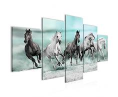 Bilder Pferde Wandbild Vlies - Leinwand Bild XXL Format Wandbilder Wohnzimmer Wohnung Deko Kunstdrucke Blau 5 Teilig - MADE IN GERMANY - Fertig zum Aufhängen 014153b