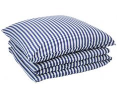 AmazonBasics - Bettwäsche-Set, Jersey, gestreift, 135 x 200 cm / 80 x 80 cm, Marineblau