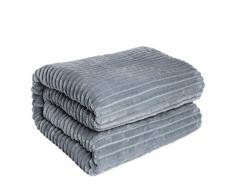 HoroM Weiche, kuschelige und warme Sherpa-Decke für Bett oder Couch 60 x 80 Stripe - Silver